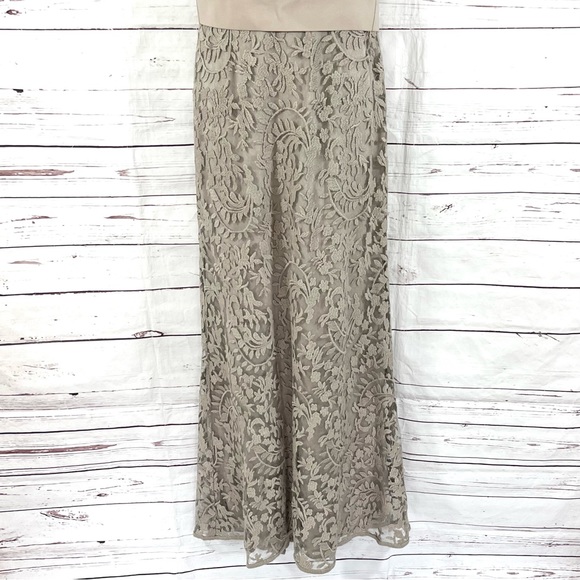 Tadashi Shoji Max Lace Dress Women’s Size 6 Off The Shoulder Taupe Belted. - Picture 4 of 13